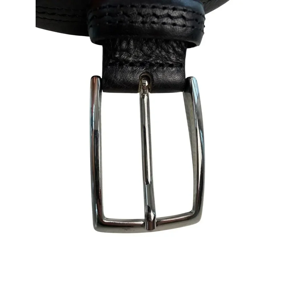 BROOKS BROTHERS Black Leather Belt Mens Silvertone Hardware Center Seam 38/95